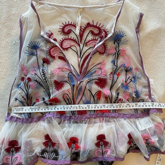 Anthropologie Sheer Embroidered Floral Sleeveless Top - Picture 10 of 11